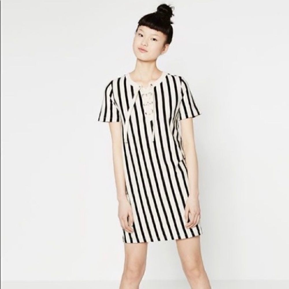 ZARA Vertical Striped T-shirt Dress S